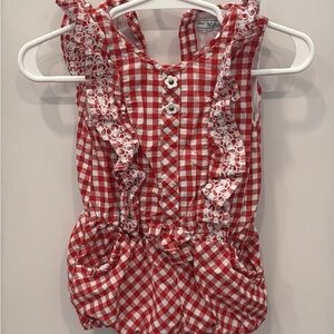 Mayoral Red Gingham Ruffle Romper